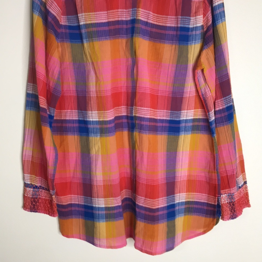 Soft Surroundings plaid gauze top button down textured pink women's size Medium - Picture 3 of 13